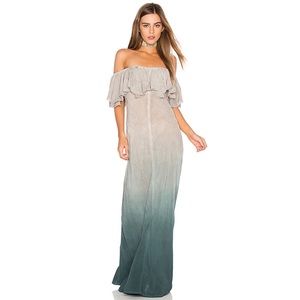 Blue Life Planet Blue Aphrodite Ombré Ruffle Maxi Dress Grey Blue Tie Dye Boho
